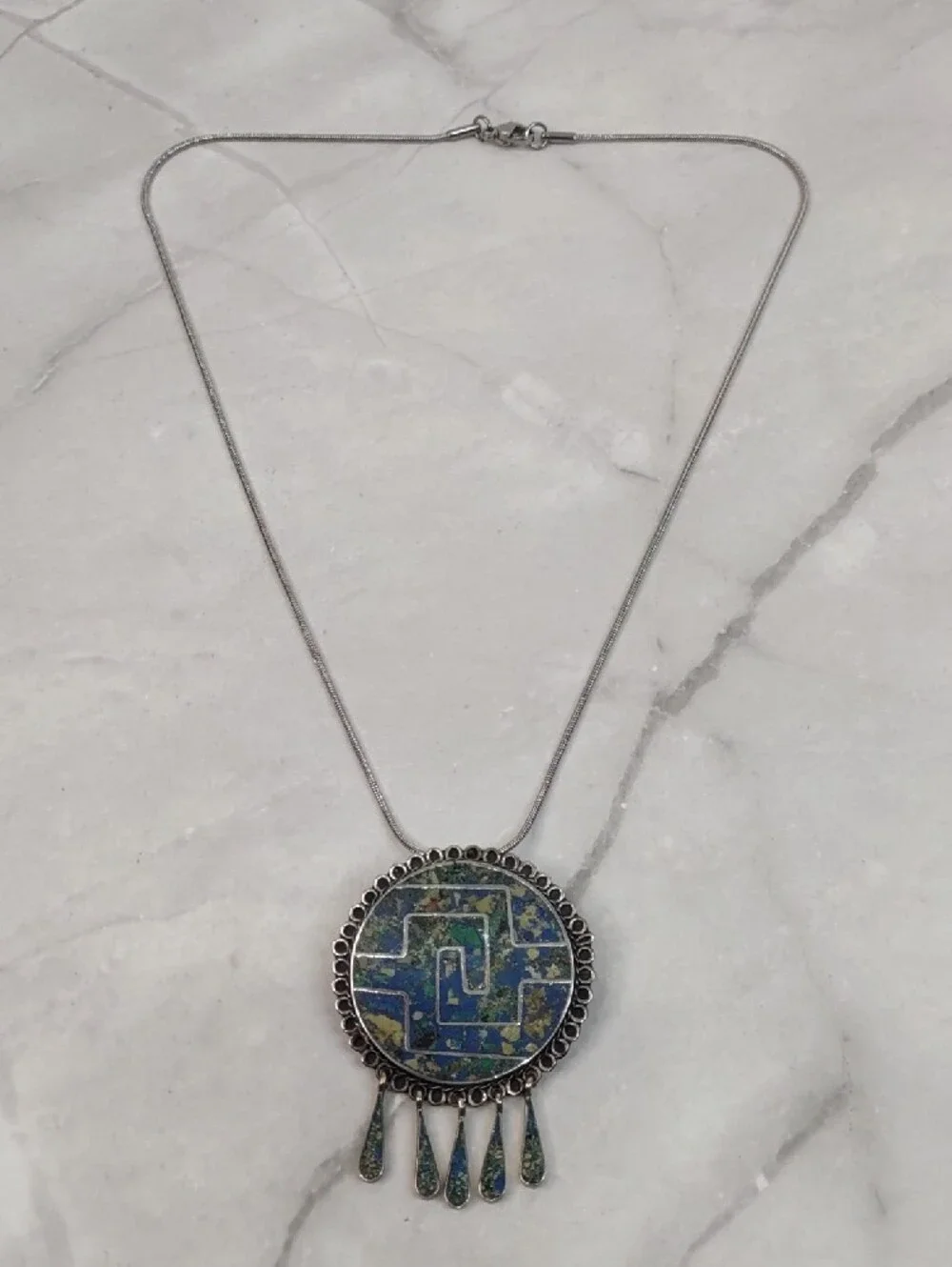 Vintage Taxco Sterling Silver Round Mosaic Brooch/Pendant